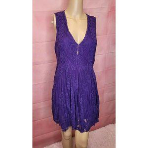 Free People Womens Purple V-Neck Sleeveless Floral Lace Knee Length Dress Size 8